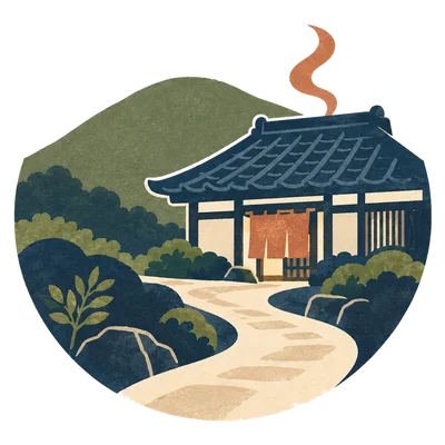 Welcome to Local Japan logo: a machiya house with a noren curtain at the end of a stone path